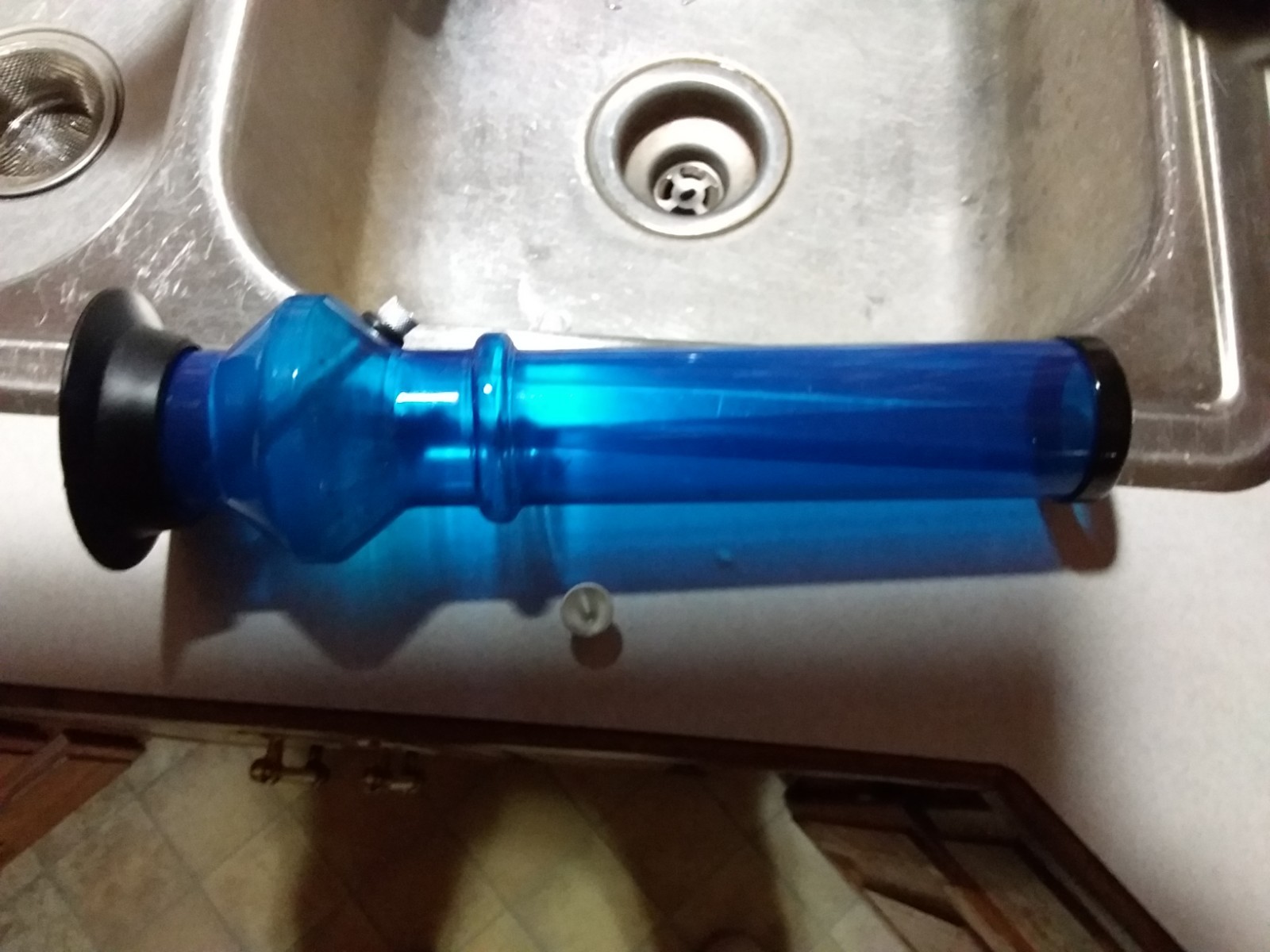 Clear Blue PVC bong Alluminum Screw Off Bowl With Stem Black Cylicone Mouth top!