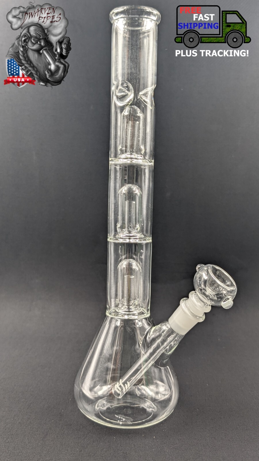 14&Prime; Inch Glass Hookah Water Pipe Bong Clear Triple Perc + 5 FREE Screens