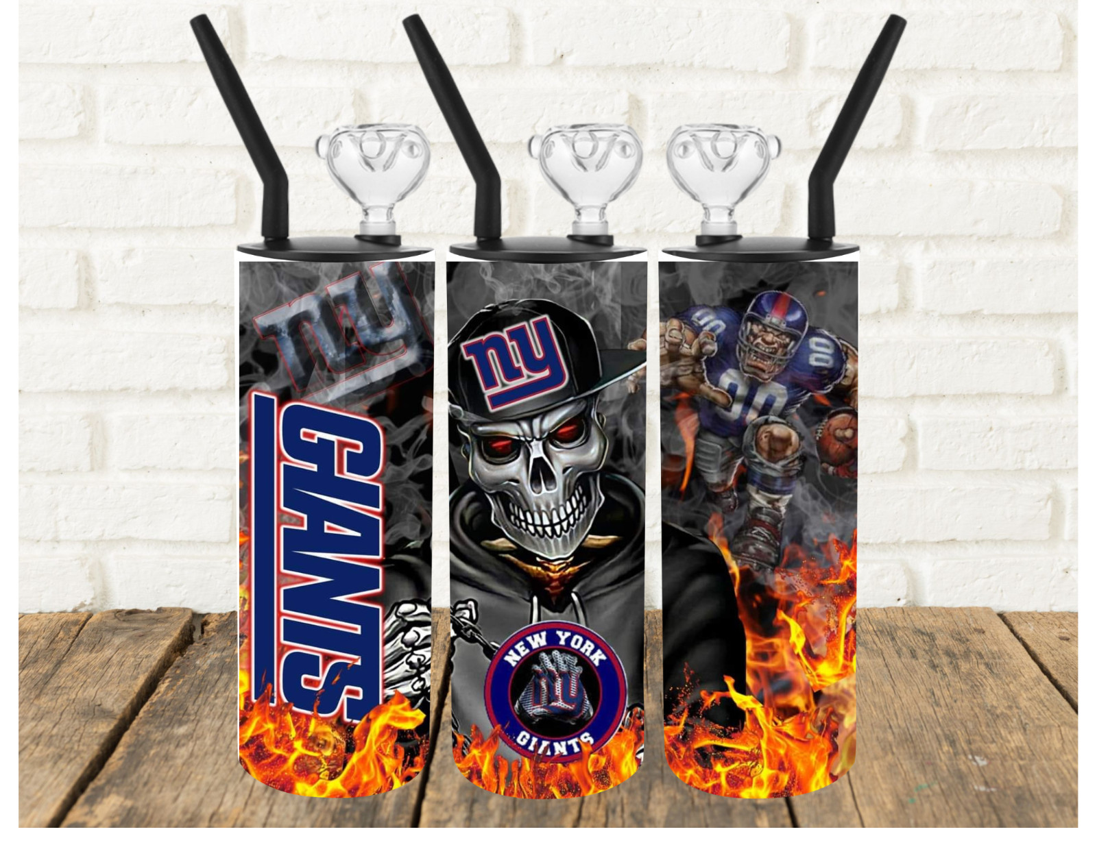 Football Team Skull Insulated Cold Smoke Hookah Tumbler NY Giants