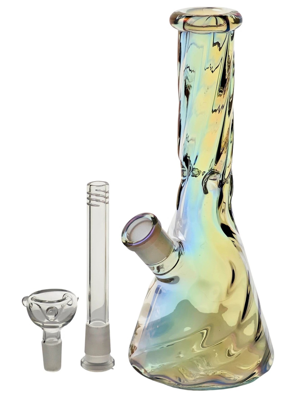 10&Prime; Tall Iridescent Rainbow Swirl Beaker Bong, Ice Pinch, Down Stem Perc & Bowl