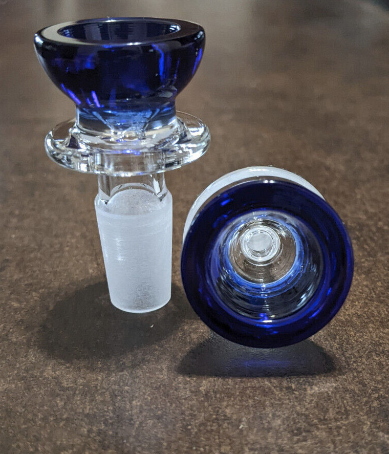 14mm Glass Round Slide BOWL Male for Glass Water Pipe Bong BLUE (1 – ONE)