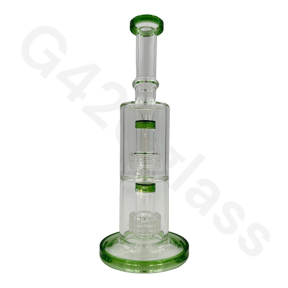 11&Prime; Glass Water Pipe Bong 5mm Thick Double Perc w/ Bowl – Blue or Green Color