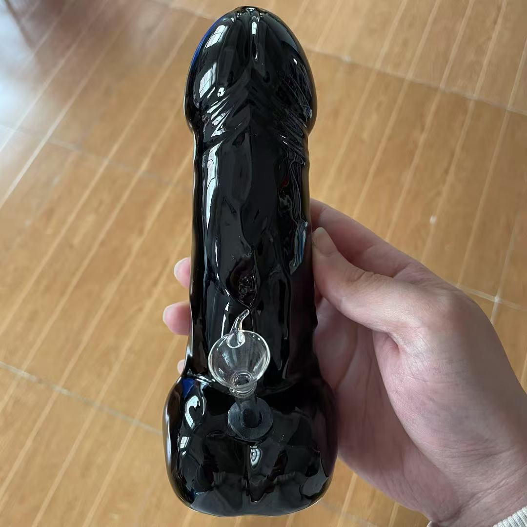 Black 8&Prime; Penis Glass Pipe Adult Glass Bong Smoking Water Pipes Hookahs Shisha