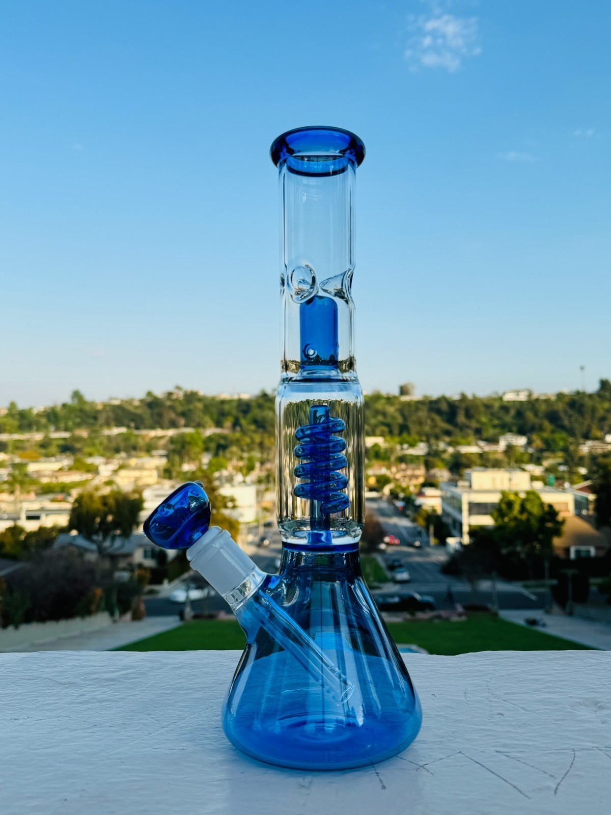 13inch Blue Glass Heavy Bong Hookah Water Pipe Heavy Beaker 14mm Bowl