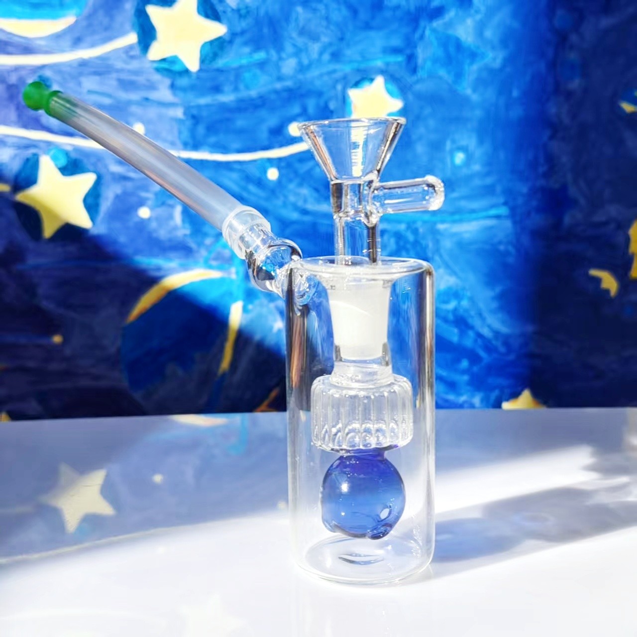 Mini 2.7in Glass Bong Blue Ball Filter Water Pipe Smoking Bubbler Water Hookah