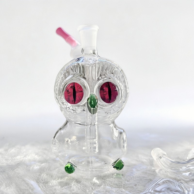 4&Prime; Cute Owl Mini Glass Bong Portable Tobacco Smoking Pipe w/10mm bowl +hose