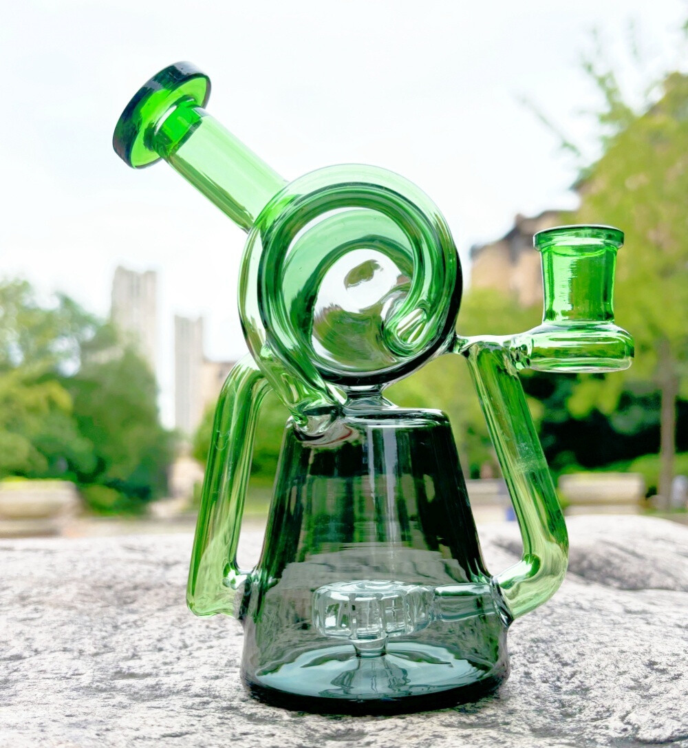 NEW 6.9&Prime; Recycler Glass Bong Pyrex Smoking Water Pipe Bubbler W/14mm Bowl Green