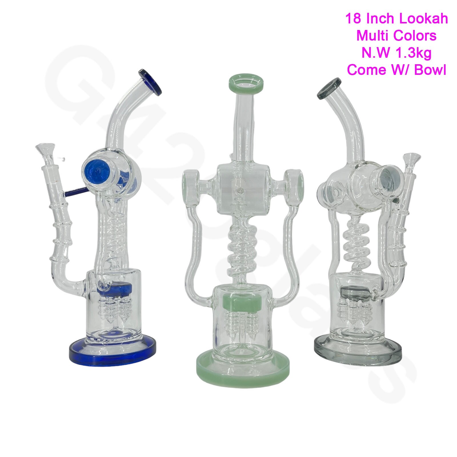 18 Inch Lookah Glass Twisted Recycler with Multiple Chamber Pipe | Big Bong