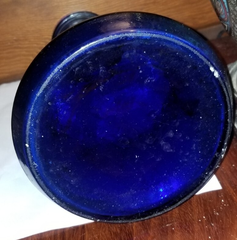 Antique Bohemian cobalt glass with gold Hookah vase base