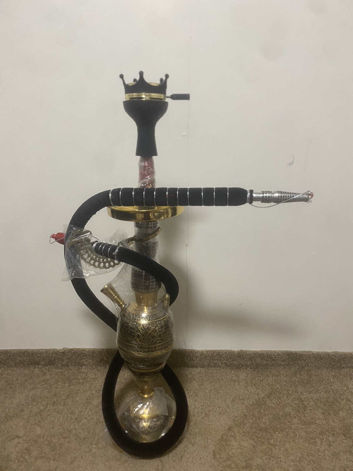 Gold hookah shisha set copper sealed with candle inside For Better Taste.