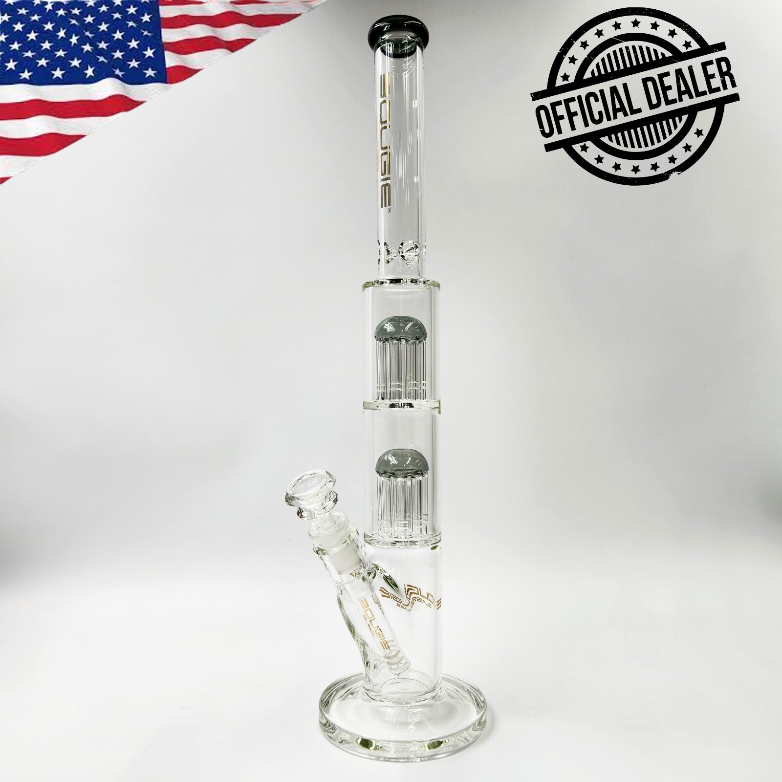 18&Prime; Bougie Glass Heavy Duty SHOWERHEAD PERC Straight Tube Beaker Bong Water Pipe