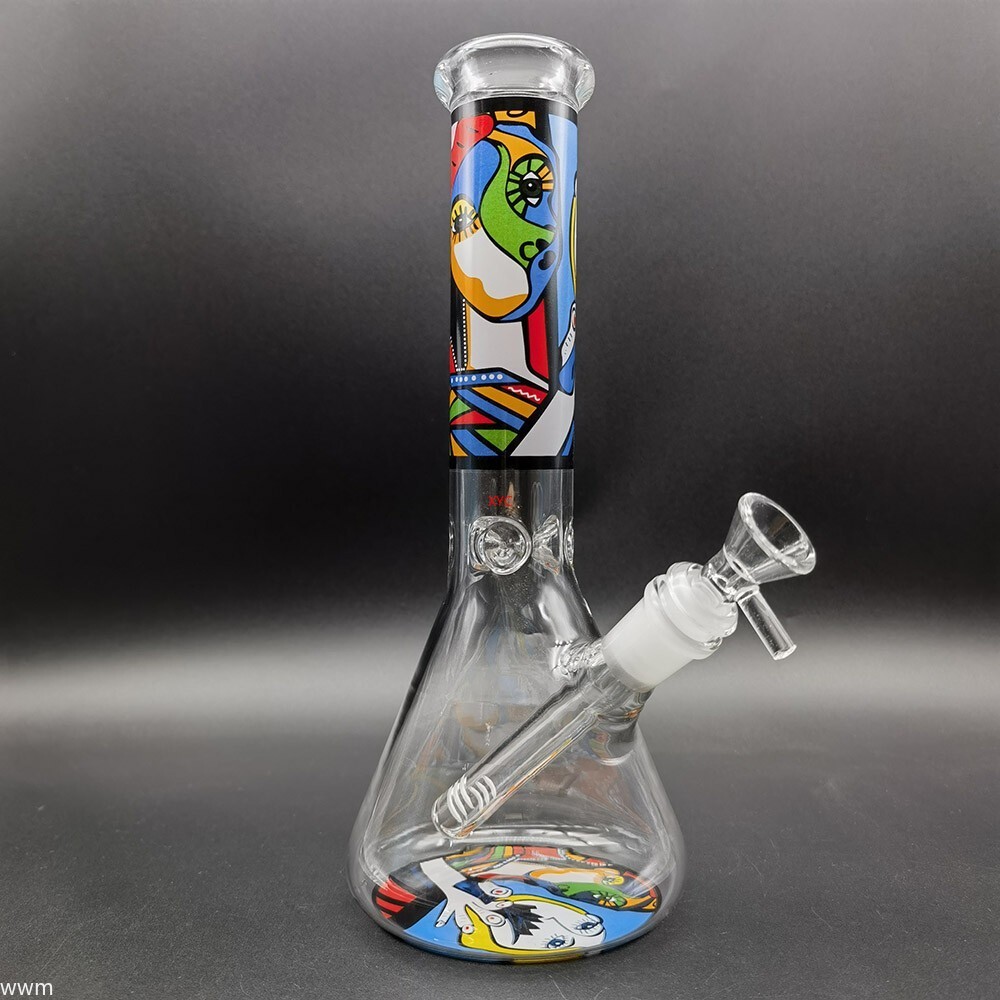 10 Inch Abstract Graffiti Glass Bong Water Pipe Smoking Hookah with 14mm Bowl