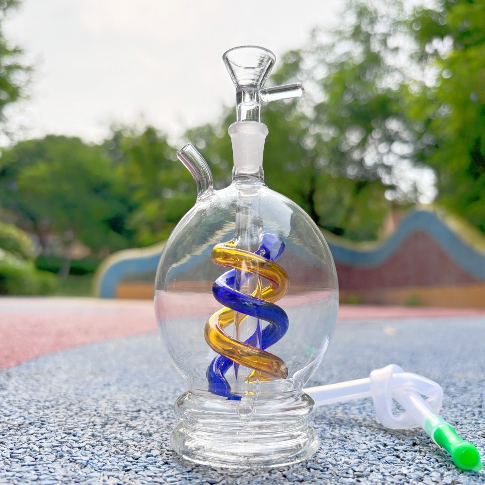 4.5 » Mini Spiral Coil Glass Bong Portable Water Pipe Hookah w/10mm Bowl & Hose