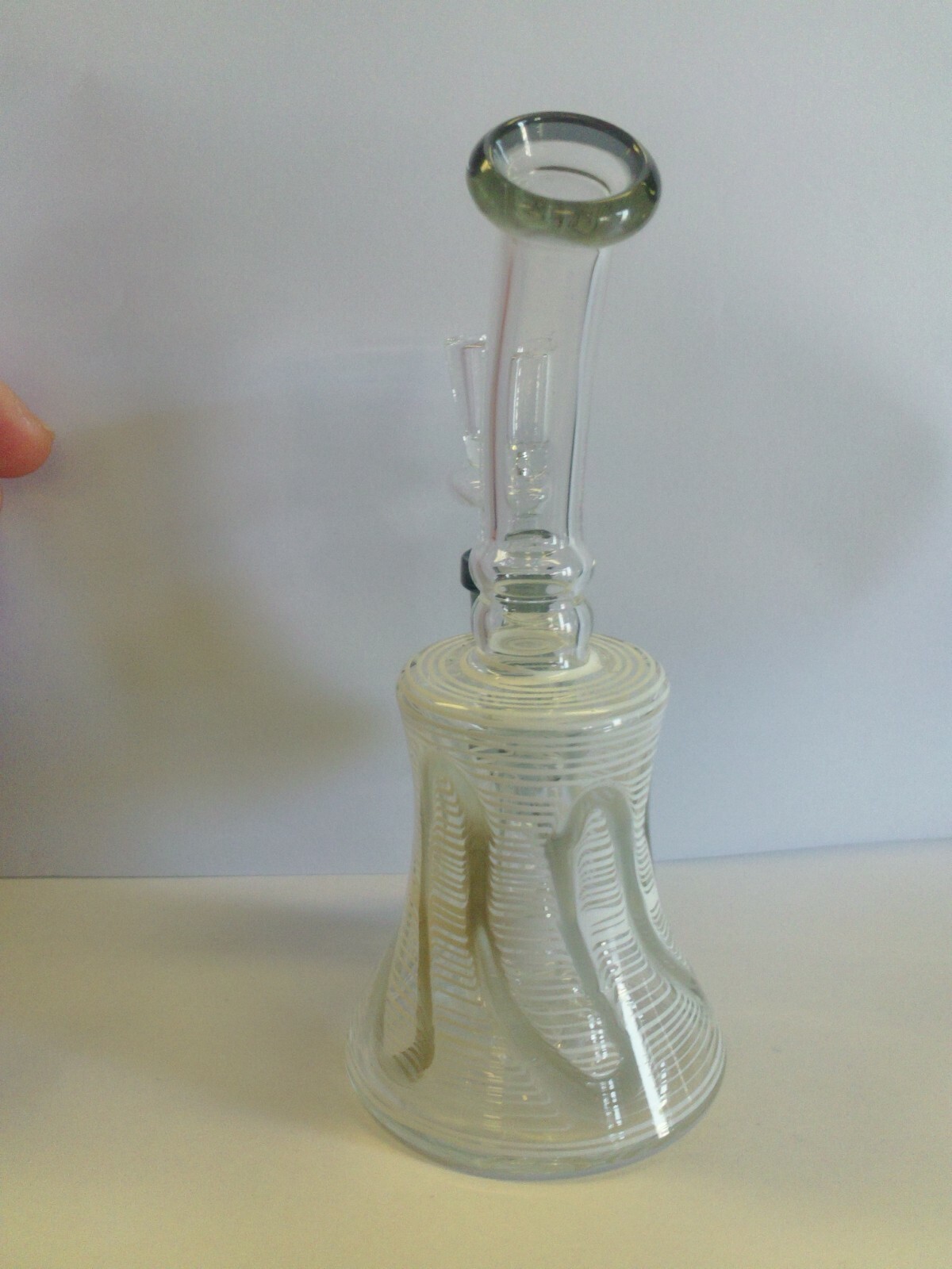 6&Prime; GLASS WATER PIPE CLEAR, WHITE AND SMOKEY 14 MM GLASS ON GLASS PULL BOWL