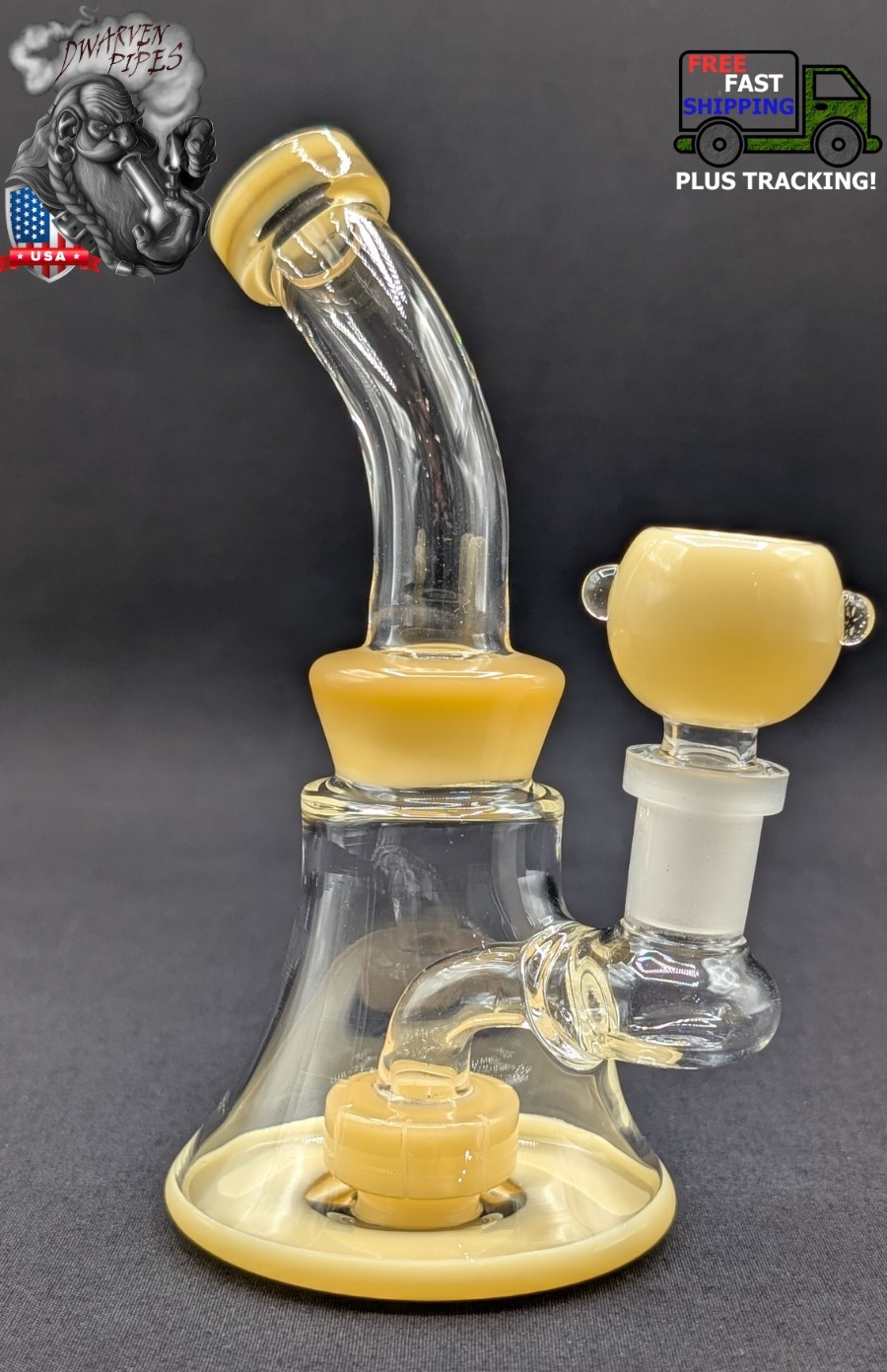 6&Prime; Inch Glass Hookah Water Pipe Bong Bent Neck Perc Yellow