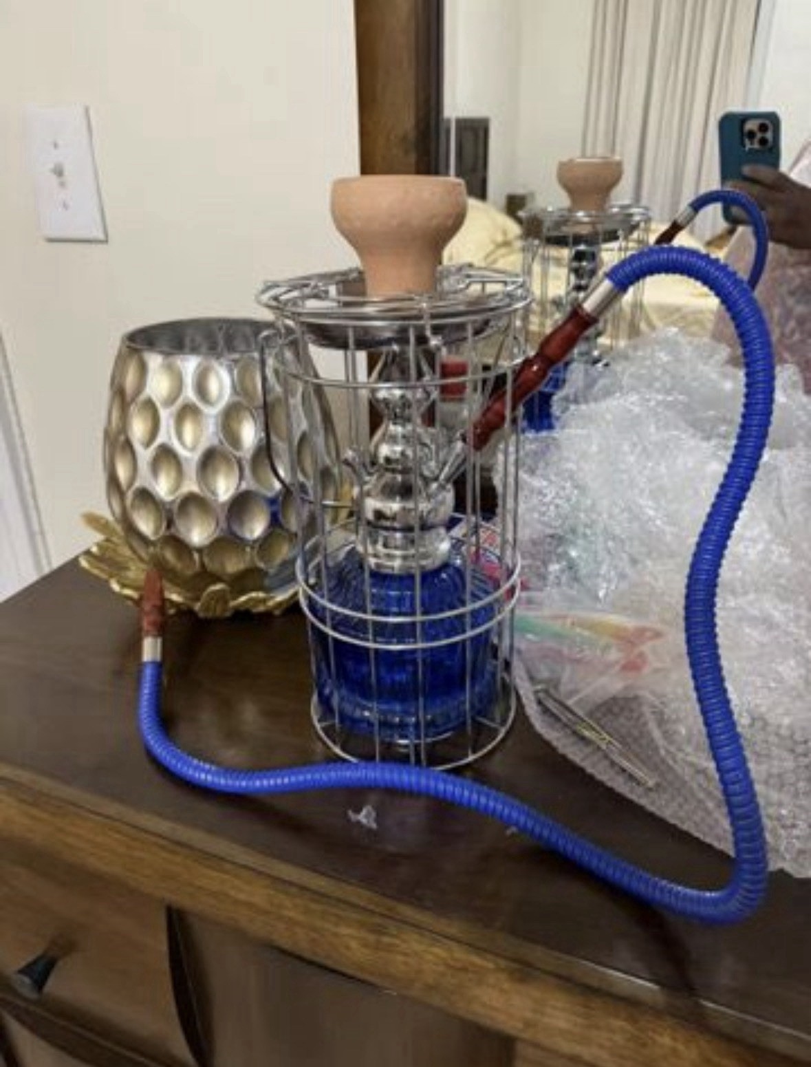 Blue Glassed Hookah Set Clear Modern Shisha Hookah with Hose Minimalist