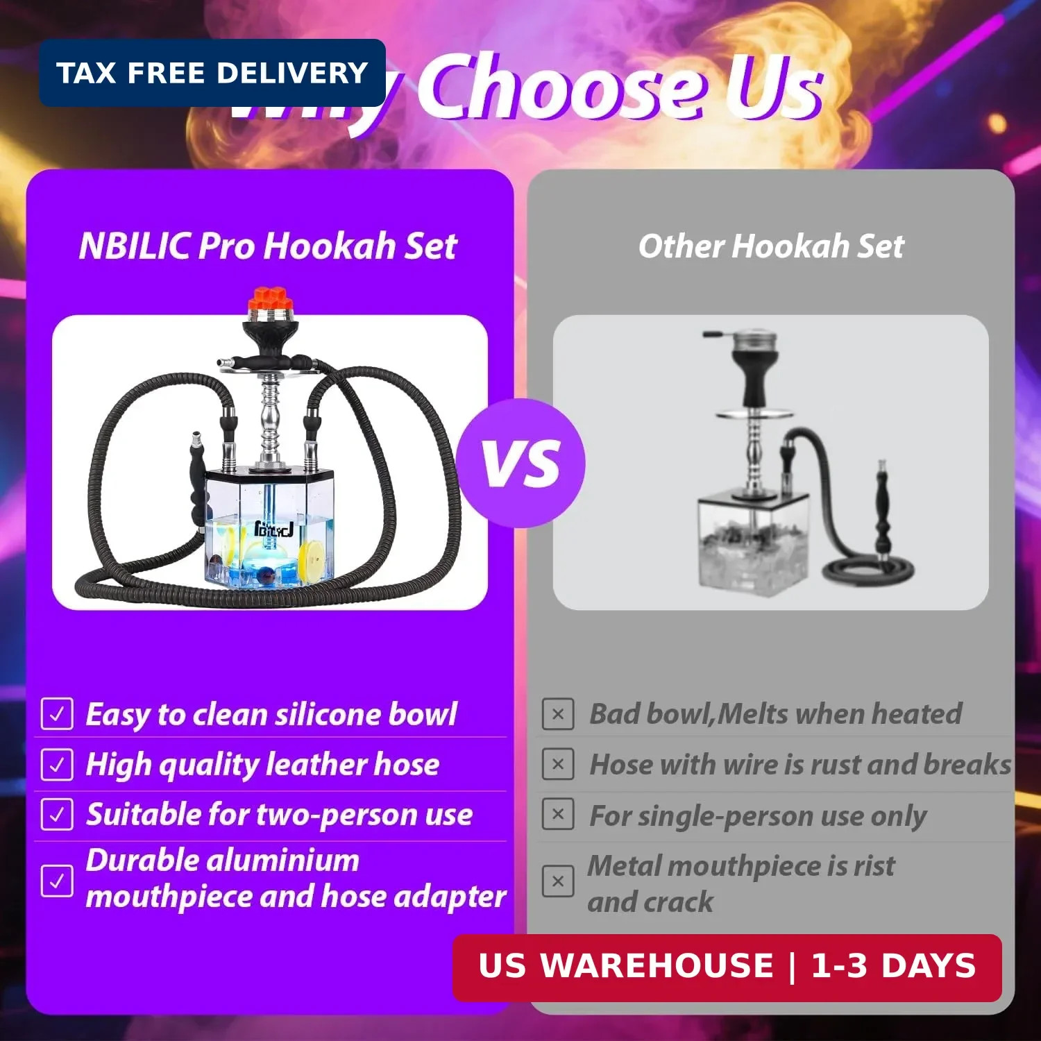 2 Hose Large Hookah Set – Premium Acrylic Shisha Hookah with Everything Included