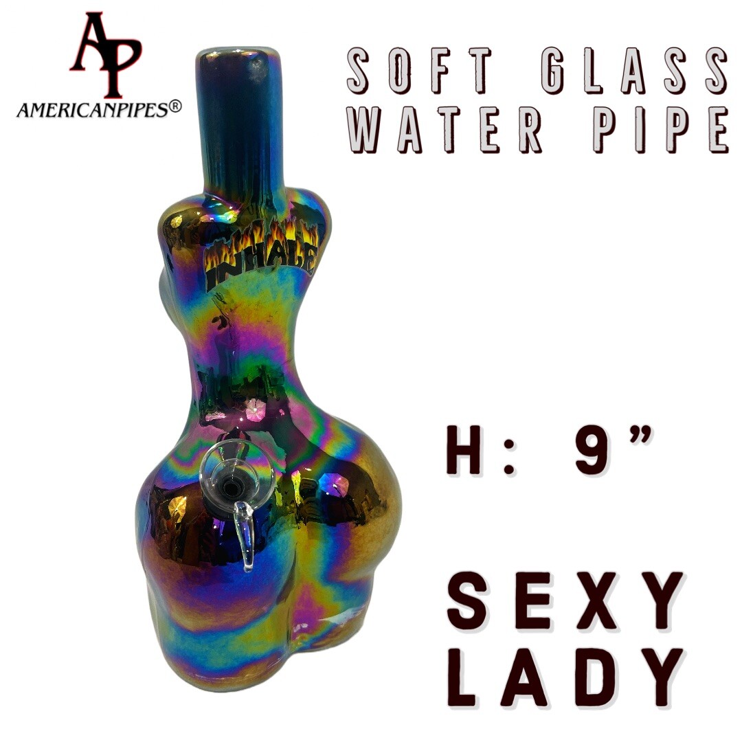 9” Sexy Lady Water Pipe/ Heavy Soft glass Pipes By INHALE & AmericanPipes