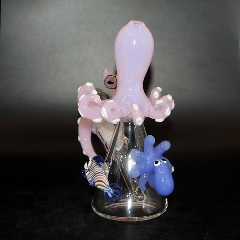 5.7&Prime; Pink Octopus Smoking Water Pipe Handmade Glass Bong Bubbler with 14mm Bowl