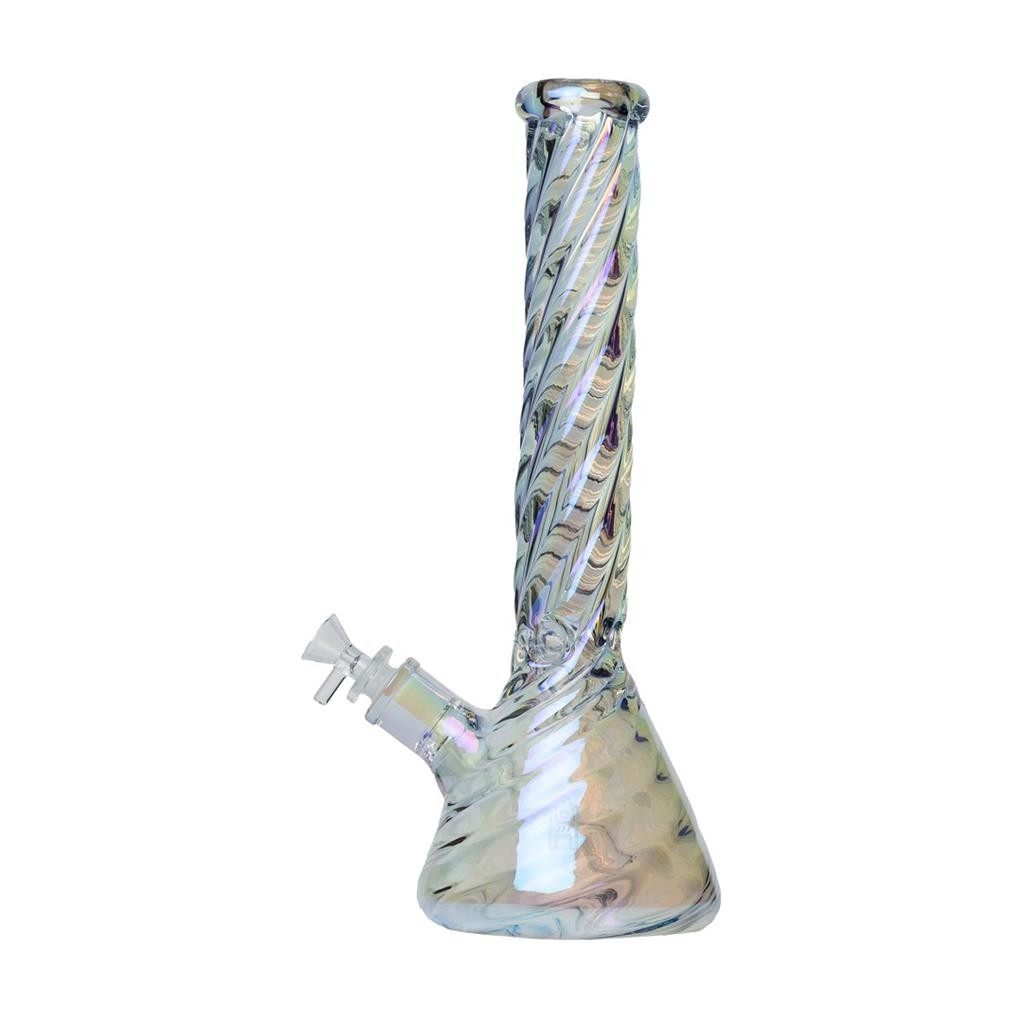 Human Grade 15&Prime; Twisted Iridescent Beaker Water Pipe Thick Borosilicate Glass