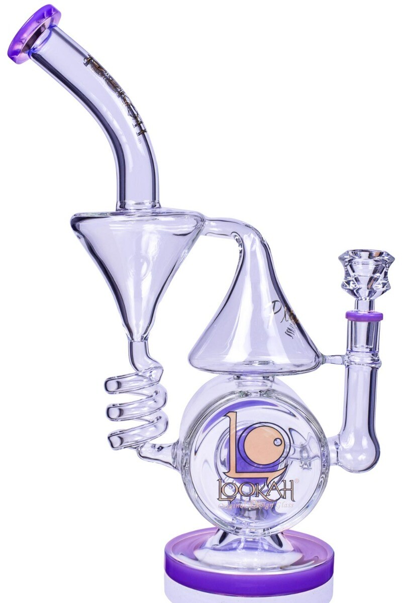 UNIQUE Lookah® 13&Prime; COOL COIL PERC Recycler THICK BONG Glass Water Pipe PURPLE