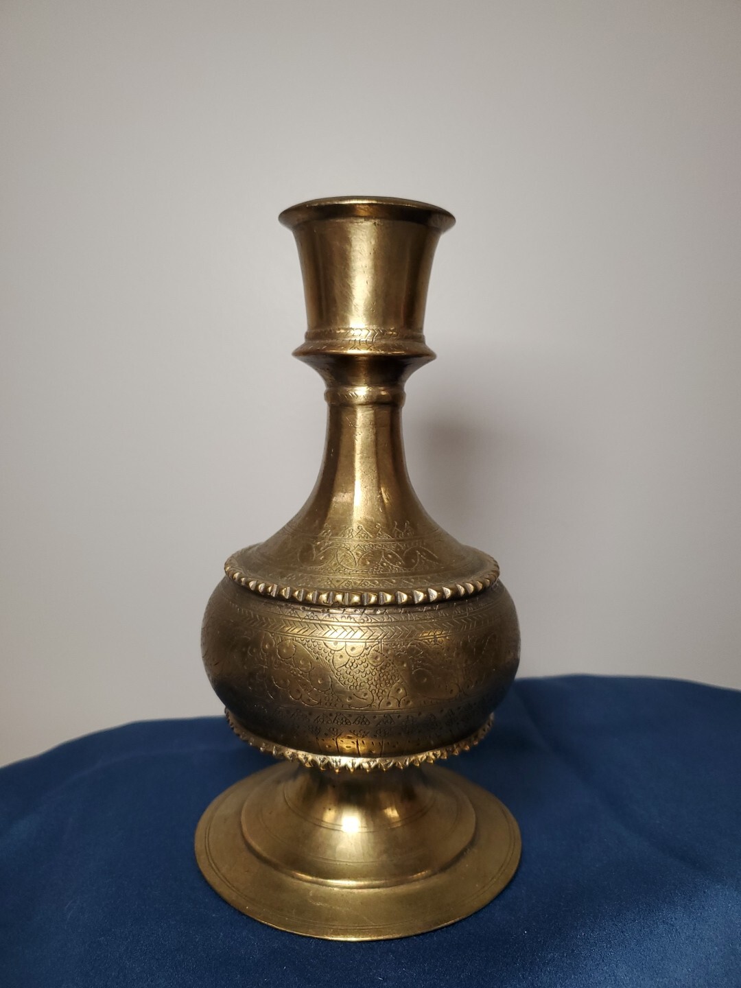 Antique Islamic Brass Hookah Base 18th Century Mughal Style Etched Carved Vase