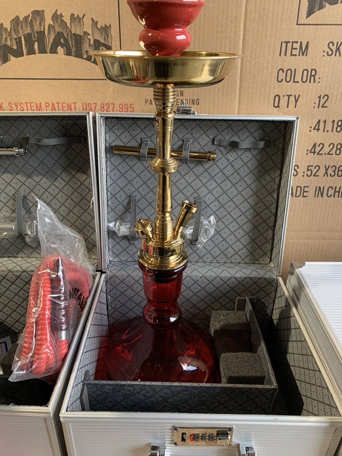 INHALE 21’’ HEAVY DUTY SOLID BRASS HOOKAH IN A SUITCASE *RED*