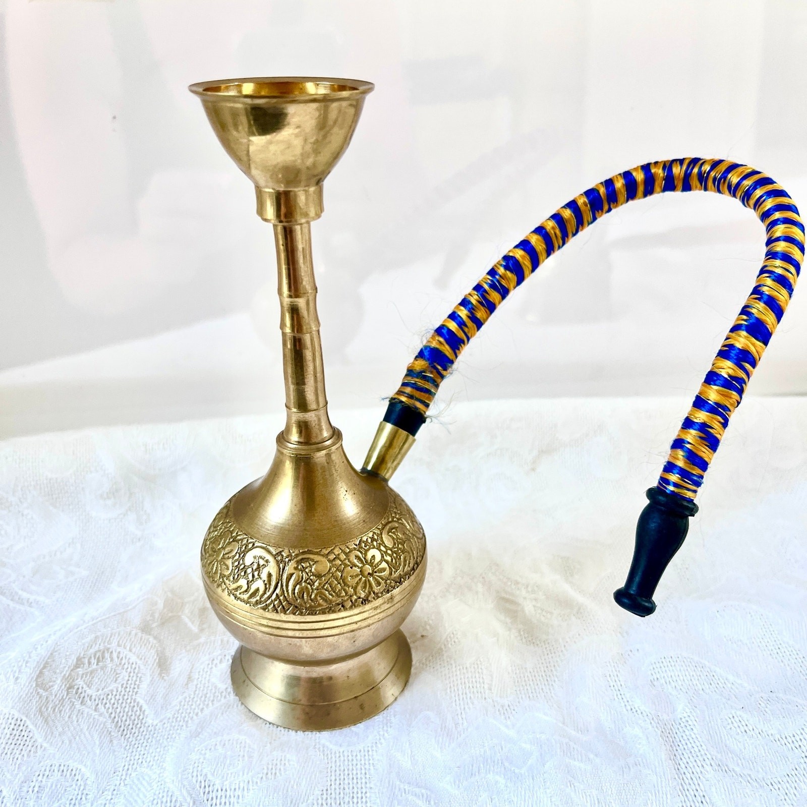 Vintage Brass Hookah Turkish Coffee Pot Handmade Engraved Middle Eastern Decor