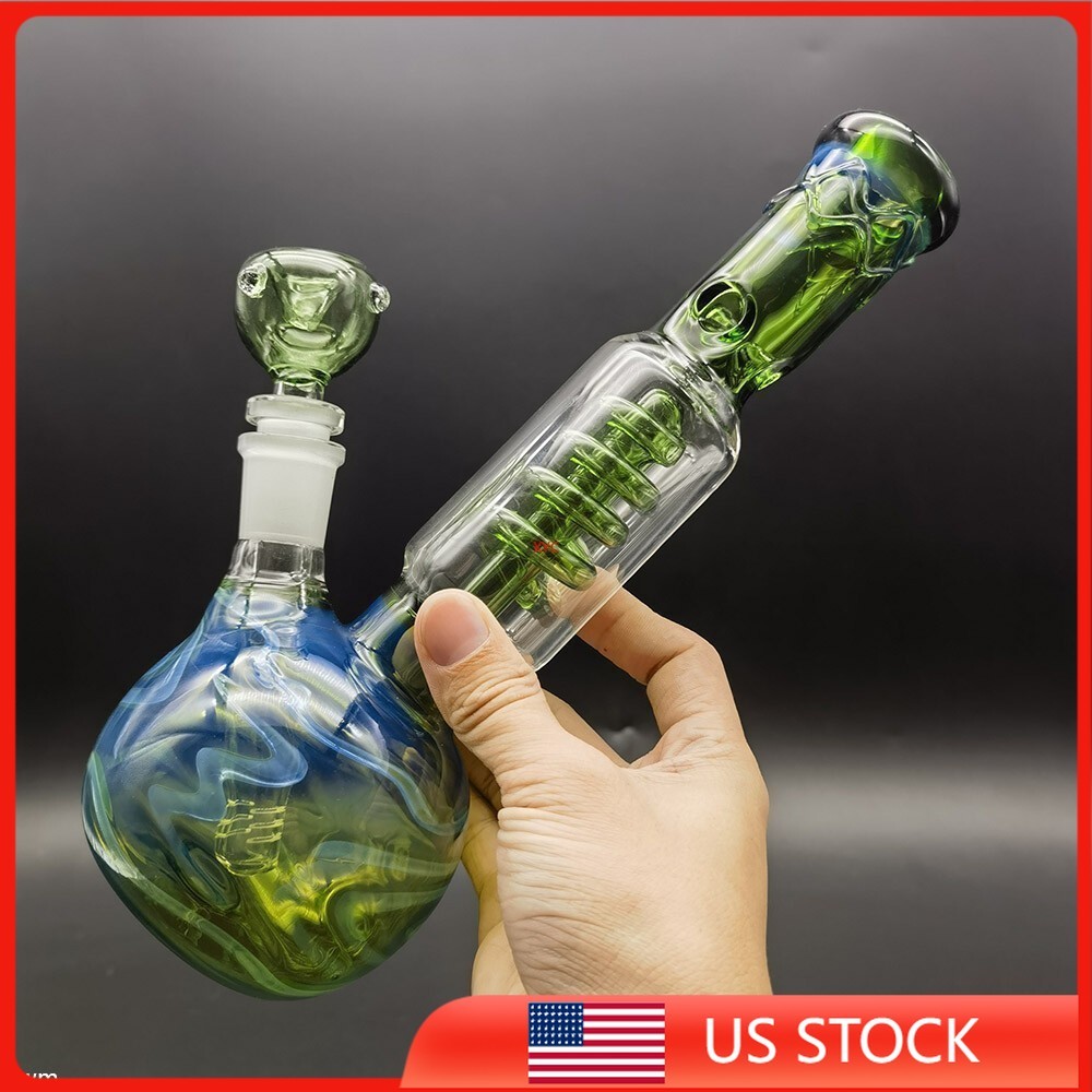 9.5&Prime; Green Glass Water Pipe Bong Shisha Pipes Smoking Hookah W/ 14mm Male Bowl