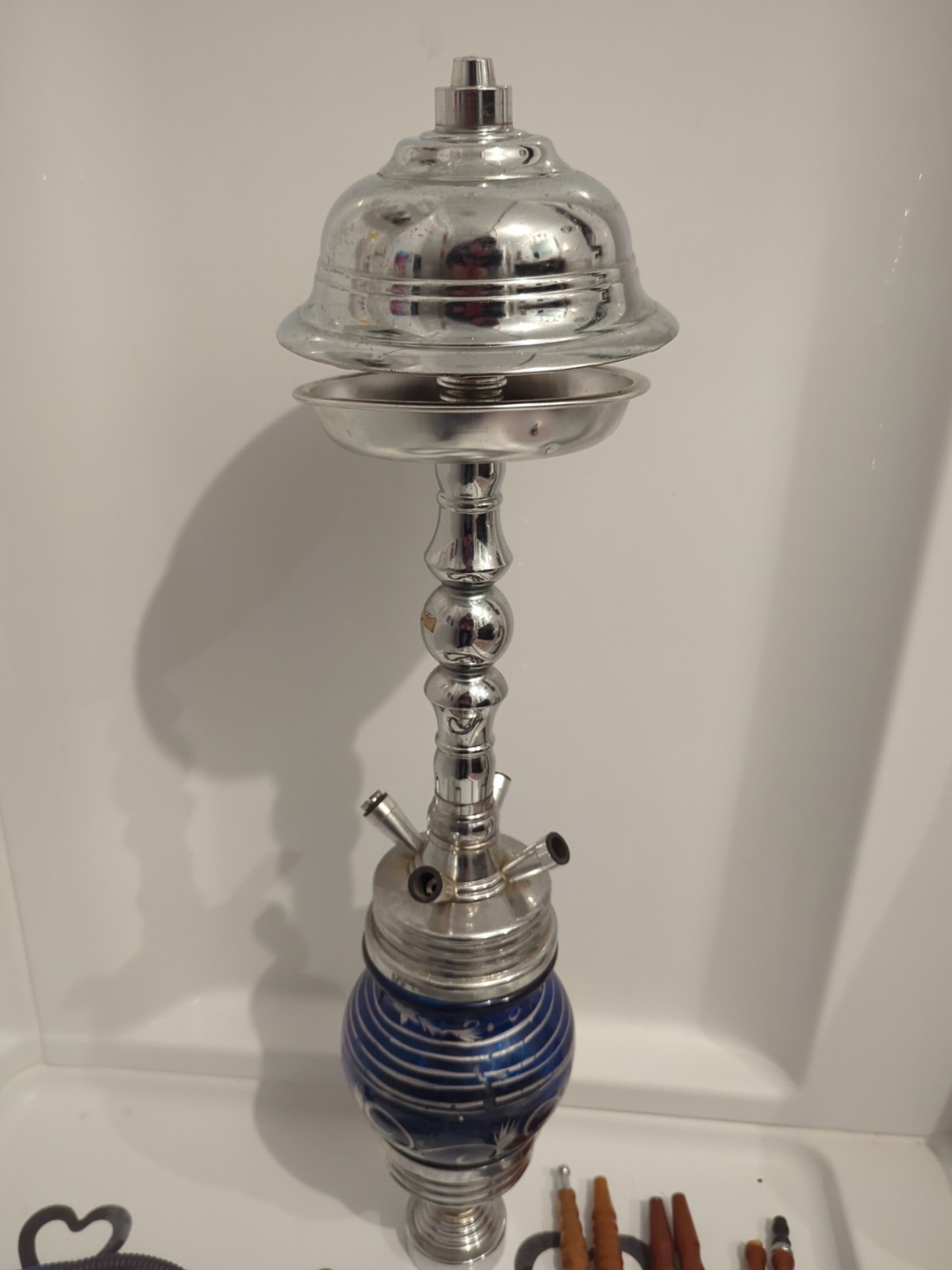 ✨USED✨ Large 30&Prime; Glass Hookah Shisha w/ 3 Separate Wood Handle Hoses
