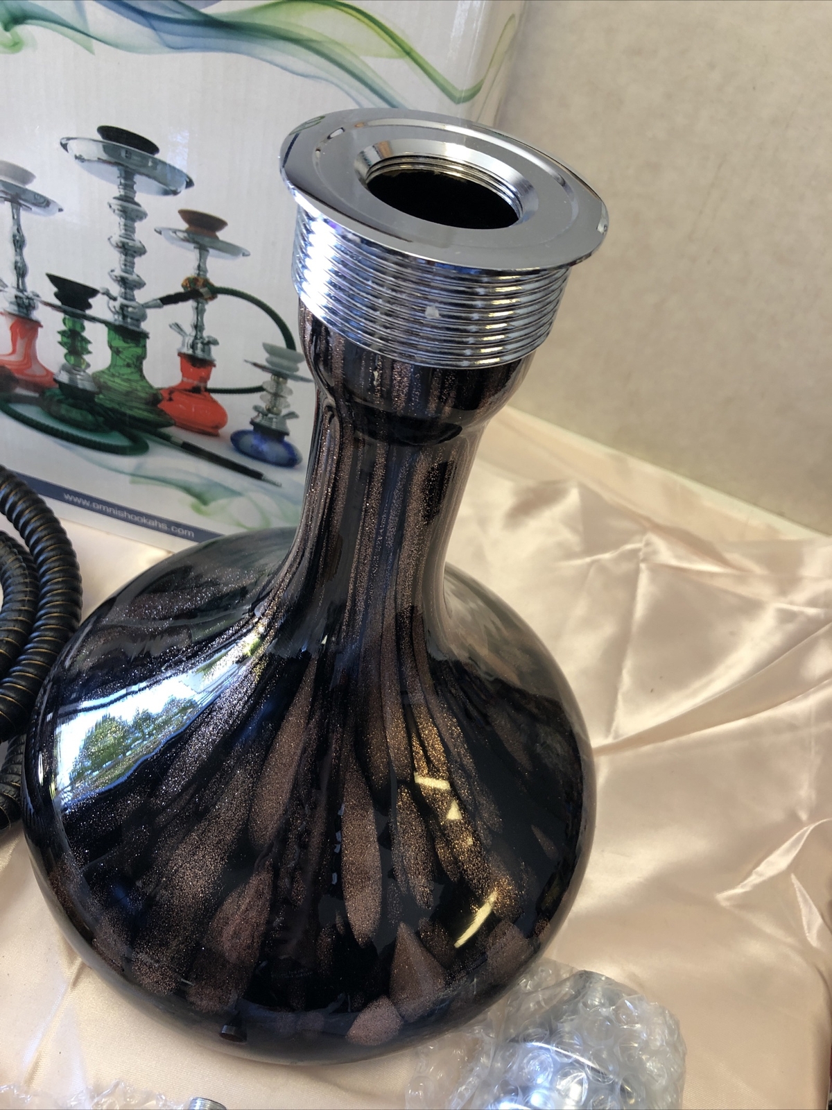 OMNIS World Glass Hookah Brown/Black Hookah W/ All Parts Box Is Damaged