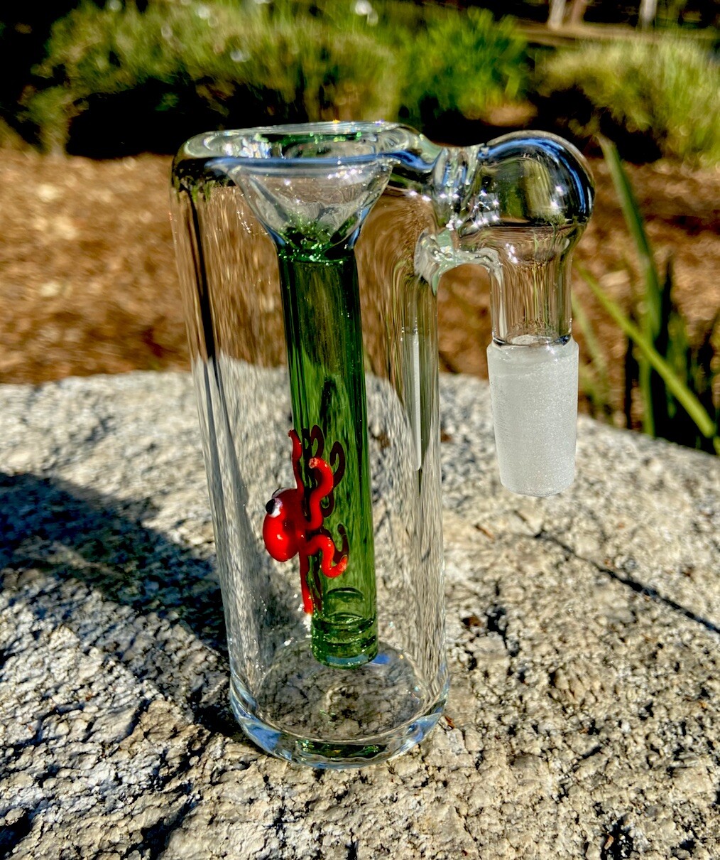 Thick Glass Ash Catcher bowl 14mm Male 90 Degree Downstem Fixed Orange Octopus