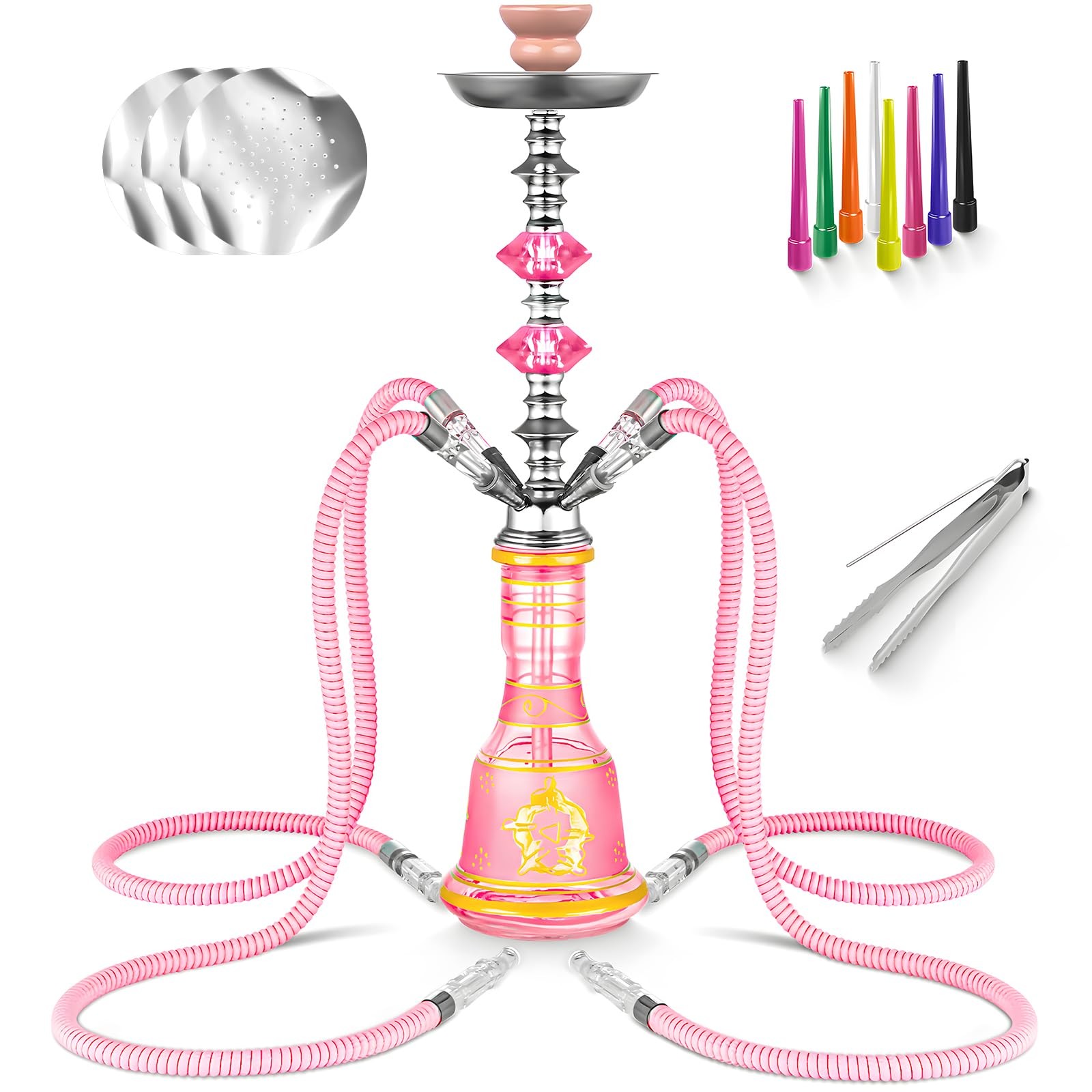 Hookah Set 4 Hose 21 » Shisha with 1 Count (Pack of 1), Pink