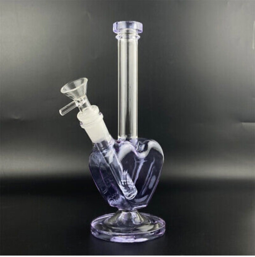Purple 9&Prime; Heart Shape Glass Hookah Water Pipe Bong Smoking Tobacco W/Bowl