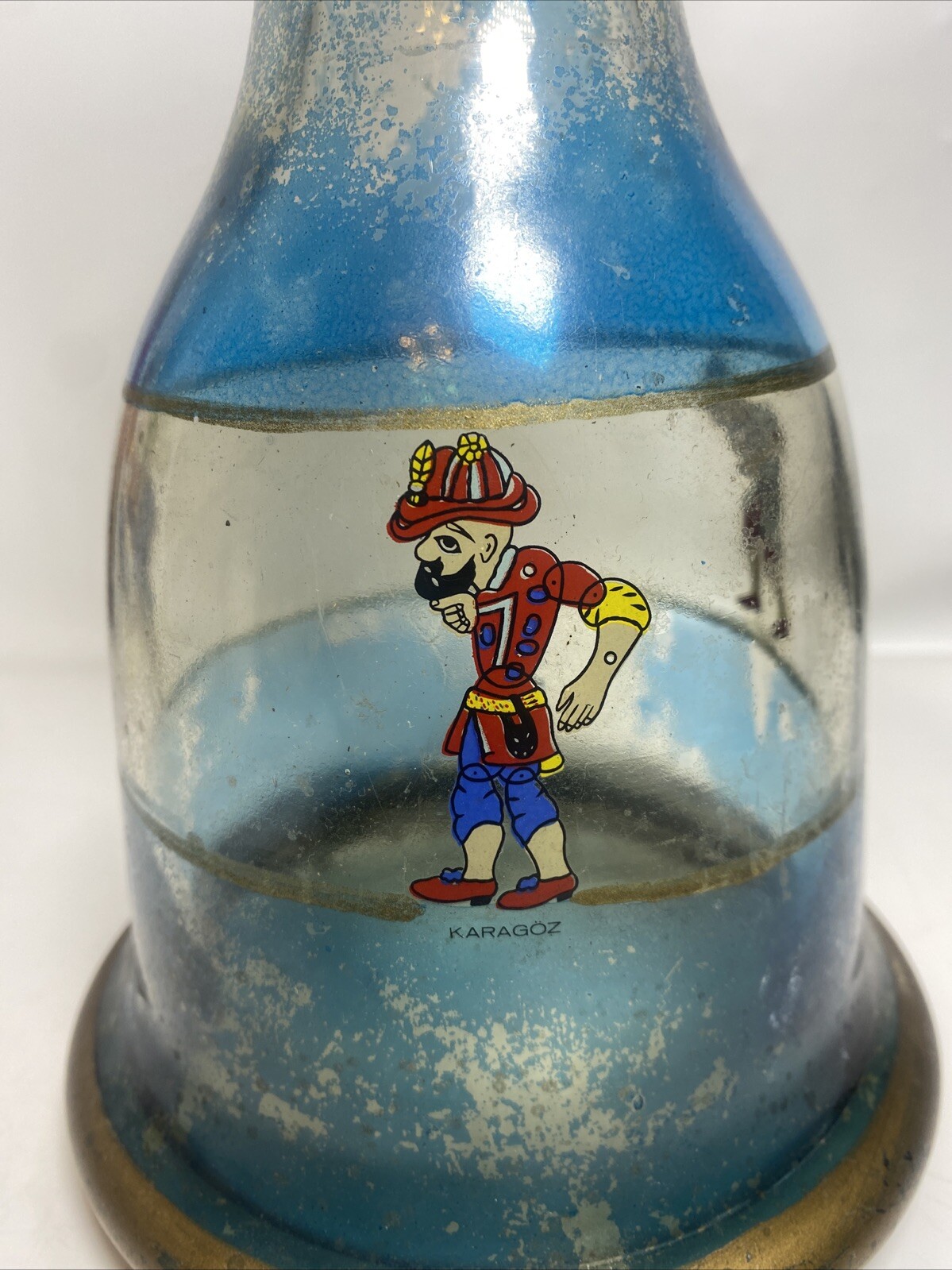 Vintage Middle Eastern Bohemian Clear Painted Glass Hookah Bell Base 11&Prime; Tall
