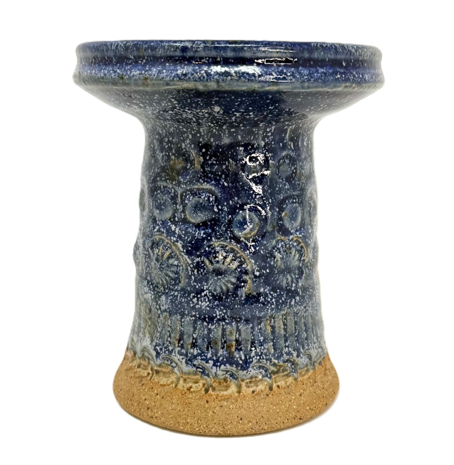 Handmade Ceramic Hookah Bowl Signed Studio Art Pottery Blue Glaze Shisha Head 6&Prime;