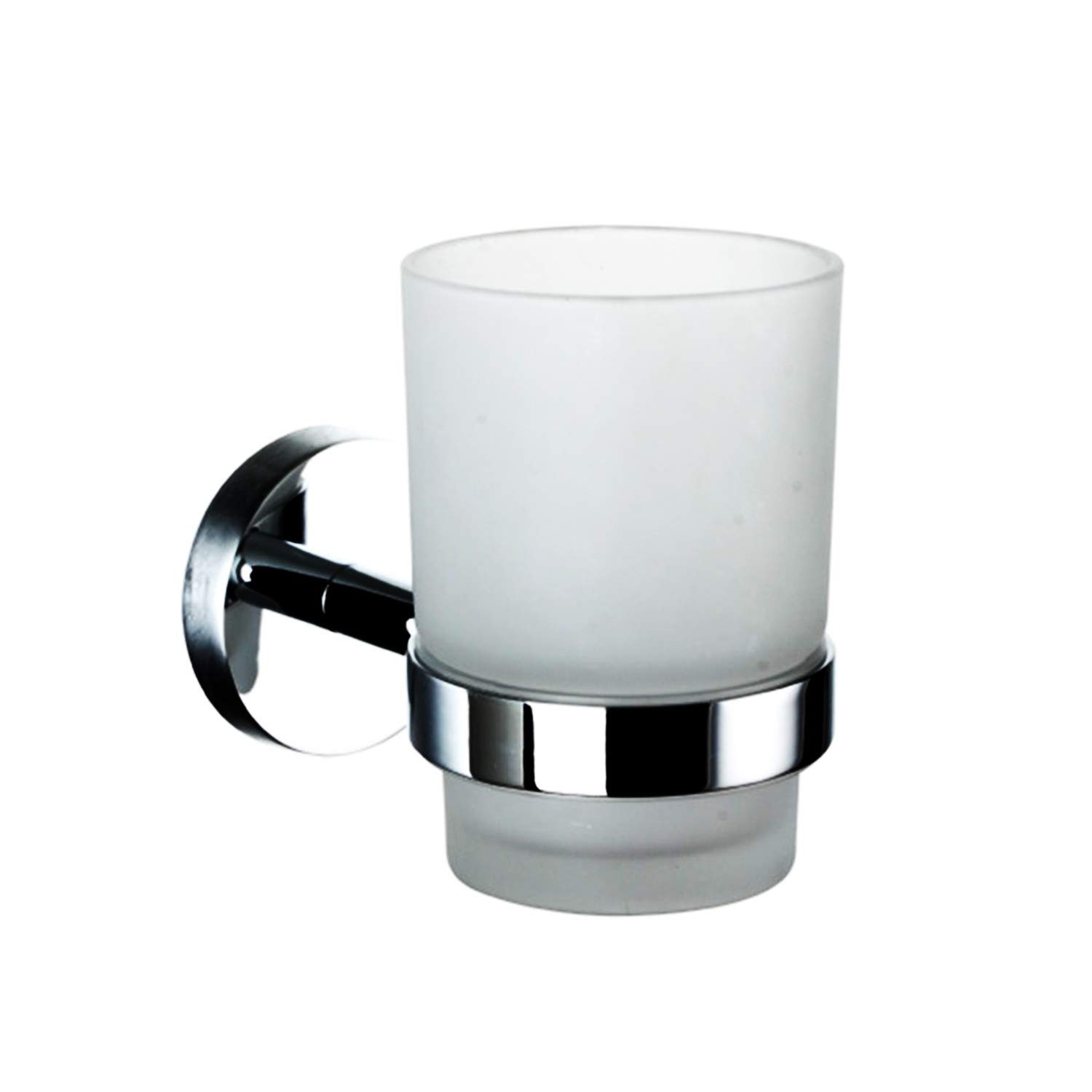 Toothbrush Glass Tumbler with Stainless Steel Holder Wall Mount Chromed