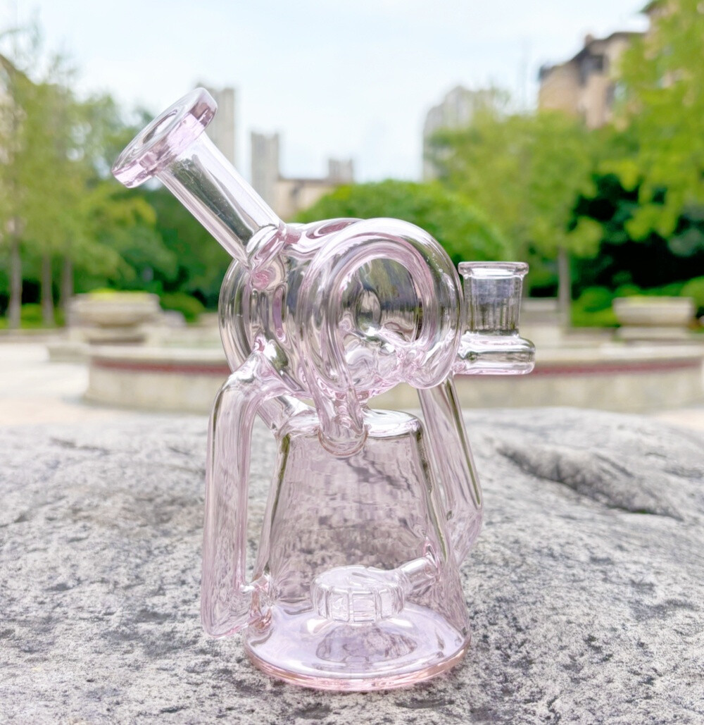 NEW 6.9&Prime; Recycler Glass Bong Pyrex Smoking Water Pipe Bubbler W/14mm Bowl Pink