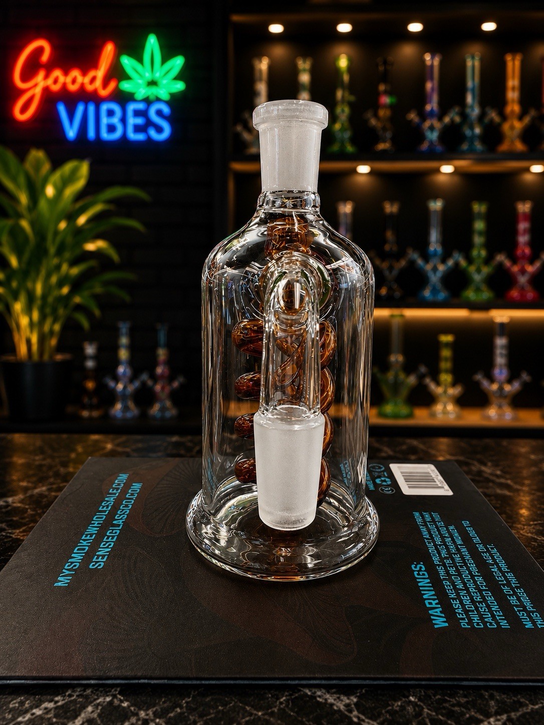 Premium Glass Ash Catcher-Amber Spiral Recycler 14mm Joint 90° For Tobacco 18+