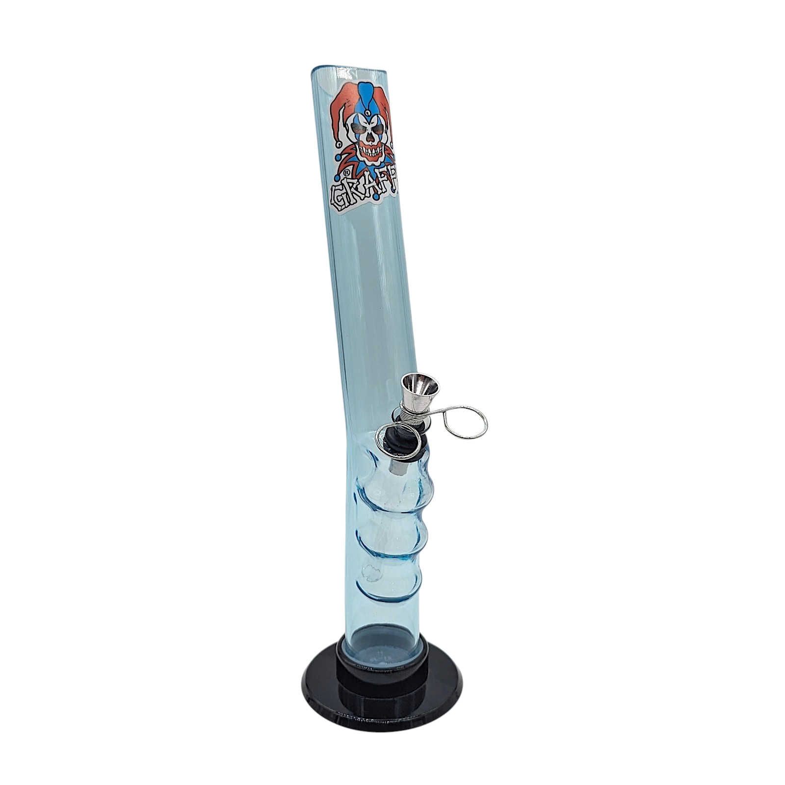 12&Prime; Graffix Acrylic Waterpipe Bong Metal Pull Stem Bowl Light Blue Tint