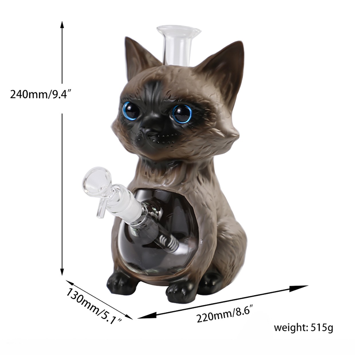 Siamese cat 9in Hookah Glass Bongs Waterpipes Smoking Tobacco Bubbler bongs 14mm