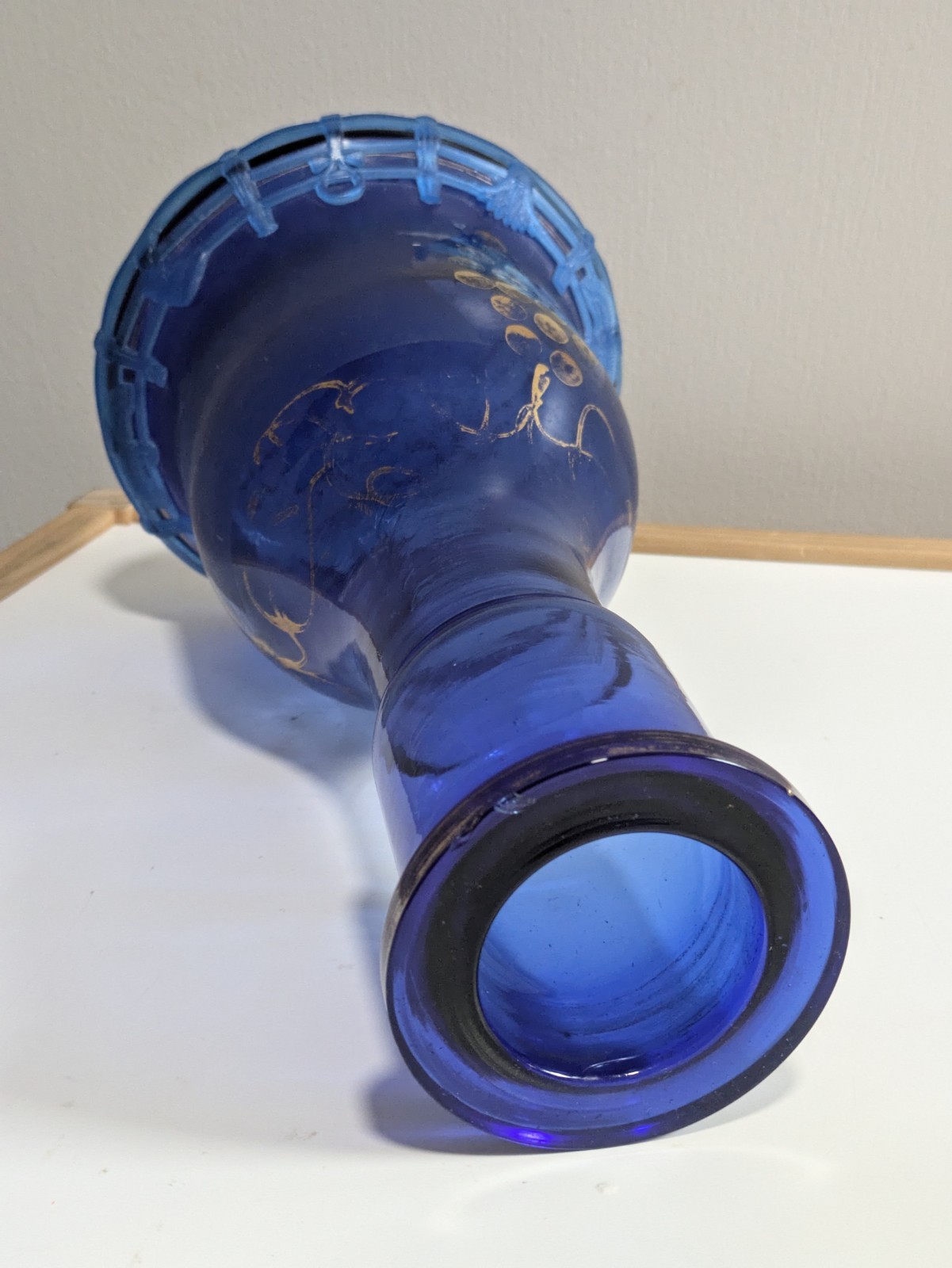 12&Prime; Cobalt Blue Glass Hookah Base & Egyptian Art Silicone Grip, Vintage Bohemian