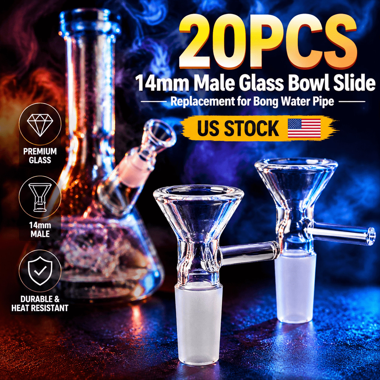 20PCS 14mm Male Glass Bowl Slide, Replacement Bong Pipe Accessory US Stock
