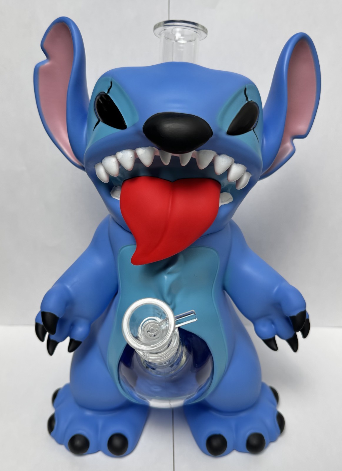 12&Prime; Blue Alien Character Water Pipe 14mm Bowl Cute Stitch Cartoon Design