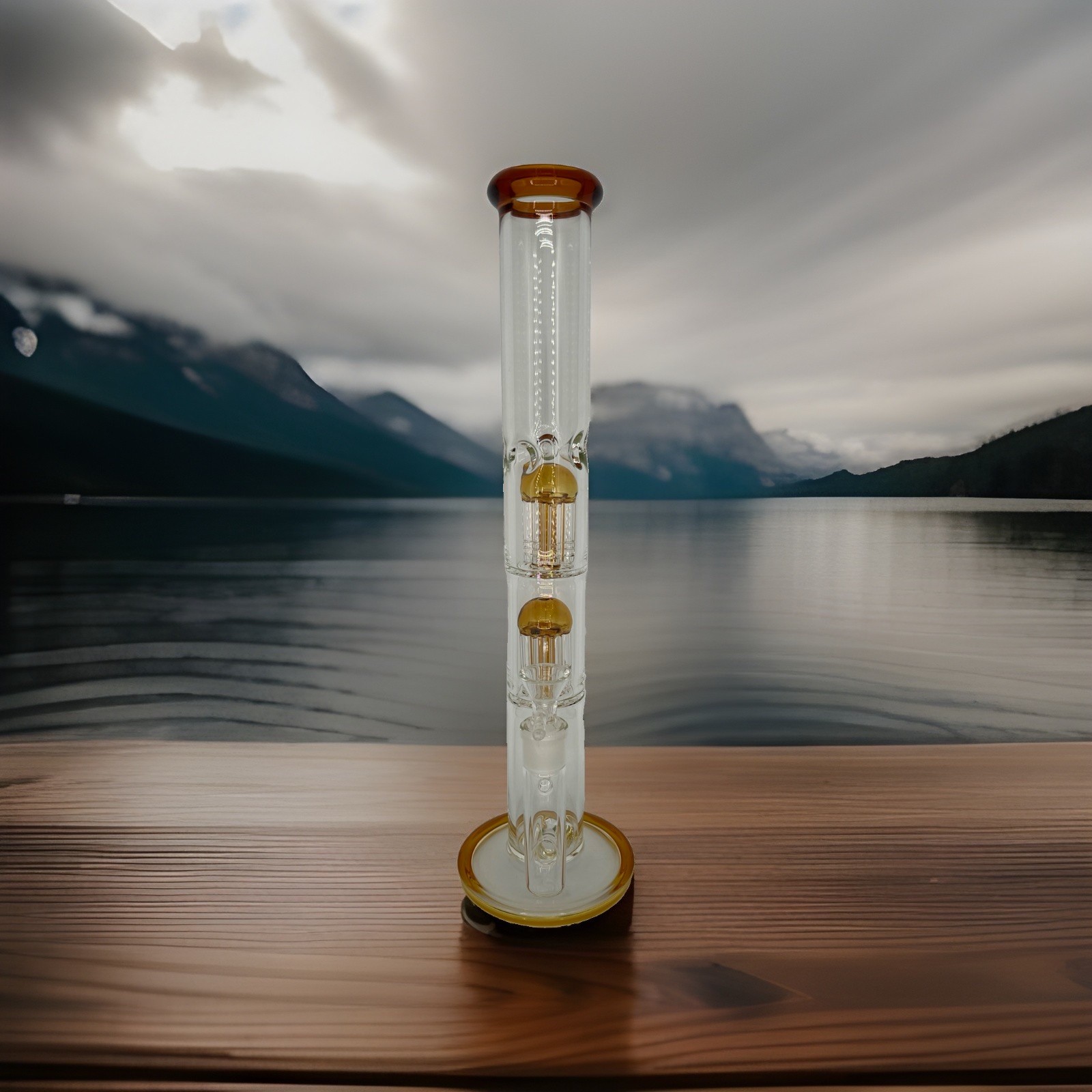 16.7”DOUBLE 8 TREE PERC BONG-HEAVY BOROSILICATE GLASS GOLD-18mm BOWL-2FREE GIFTS