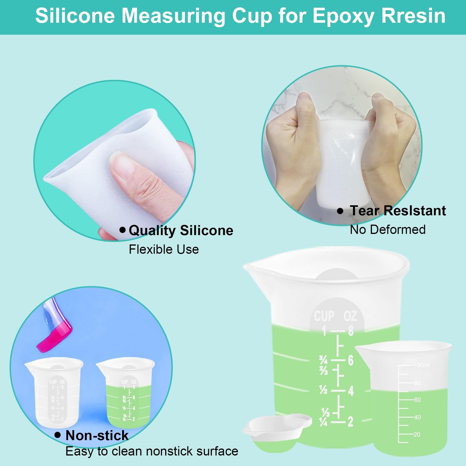 Silicone Measuring Cups for Resin Supplies,Resin Kit for 250ml &100ml Non-Sti…