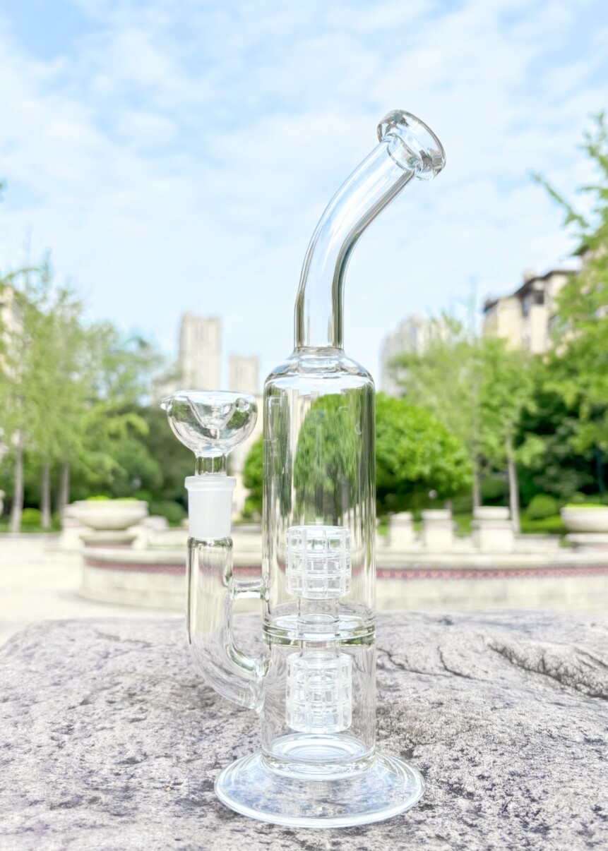 10&Prime; Double Matrix Perc Glass Bong Recycler Smoking Water Pipe Hookah Bubbler