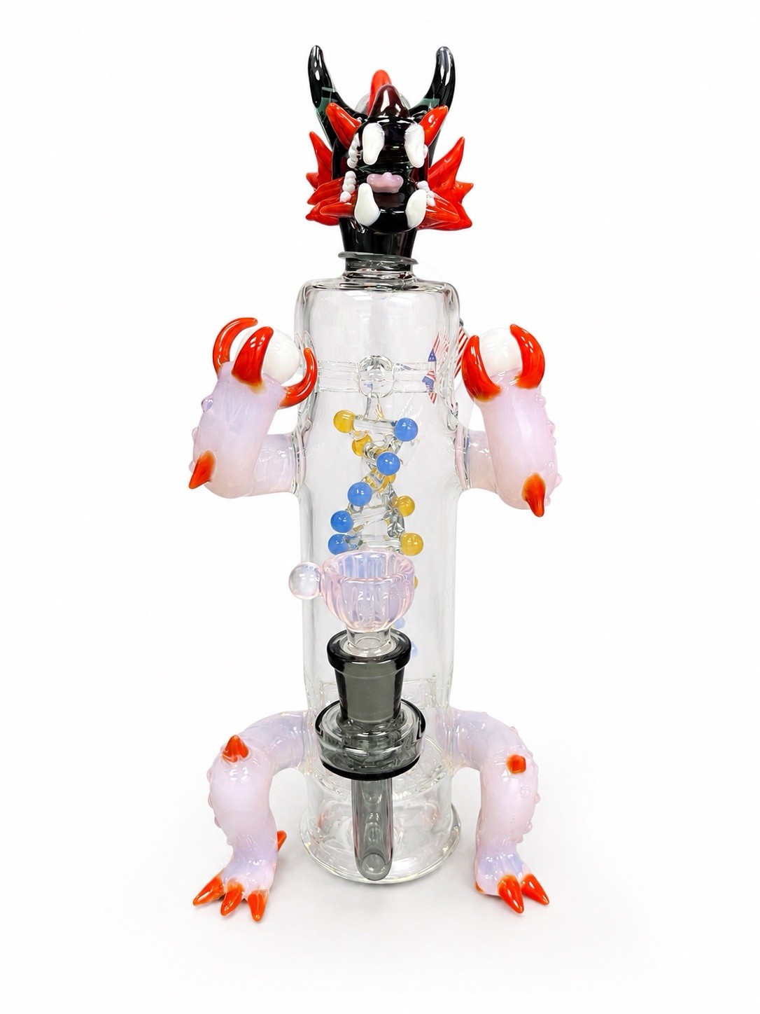 Dragon Glass Water Pipe w/ Percolator Pink Red Black Detailed Art Glass