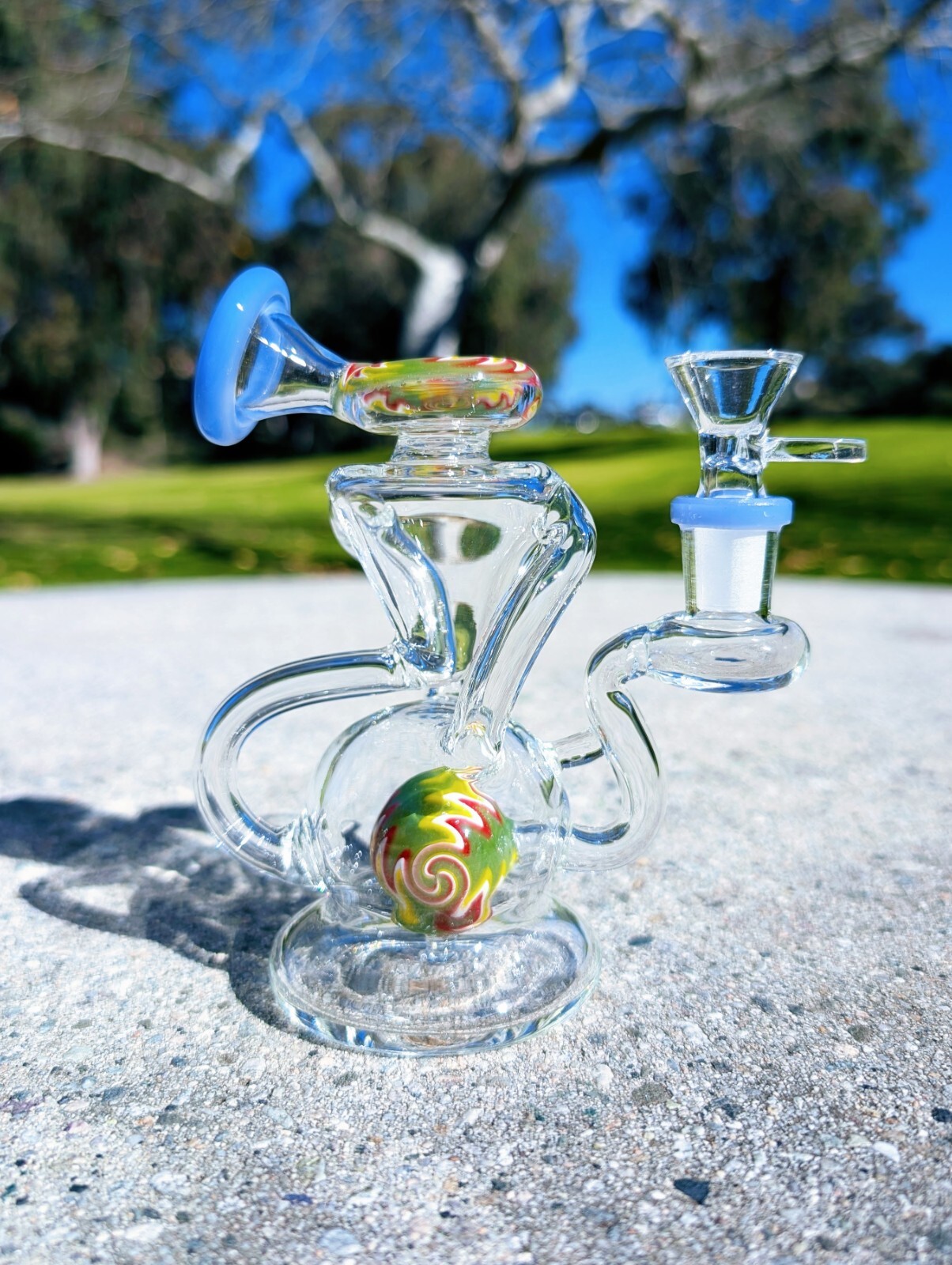 6” Blue Wig Wag Dual Uptake Recycler Water Pipe Bong Hookah Free Shipping Return