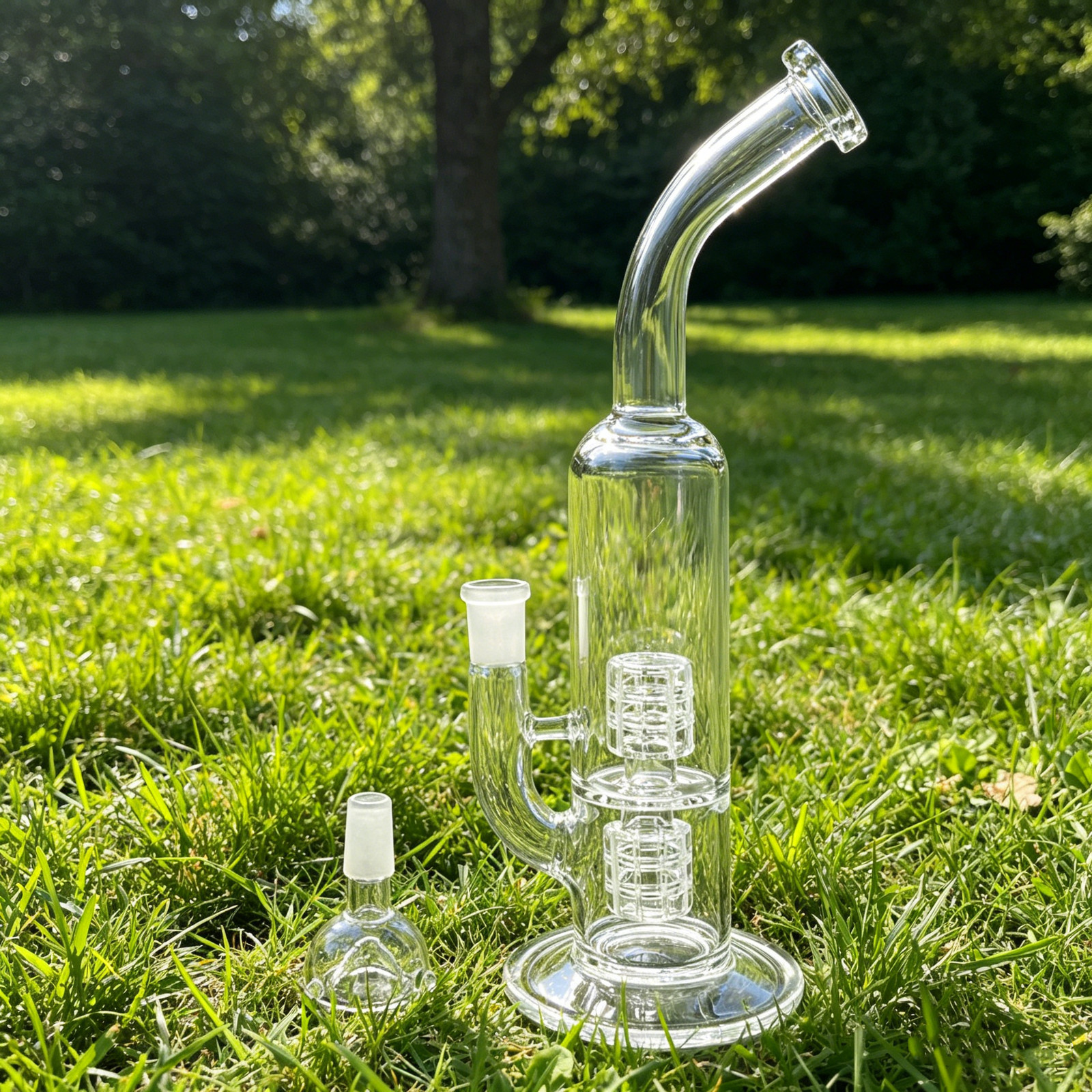 Clear 10&Prime; Glass Bong Double Matrix Perc Smoking Bubbler Water Pipe w/14MM Bowl